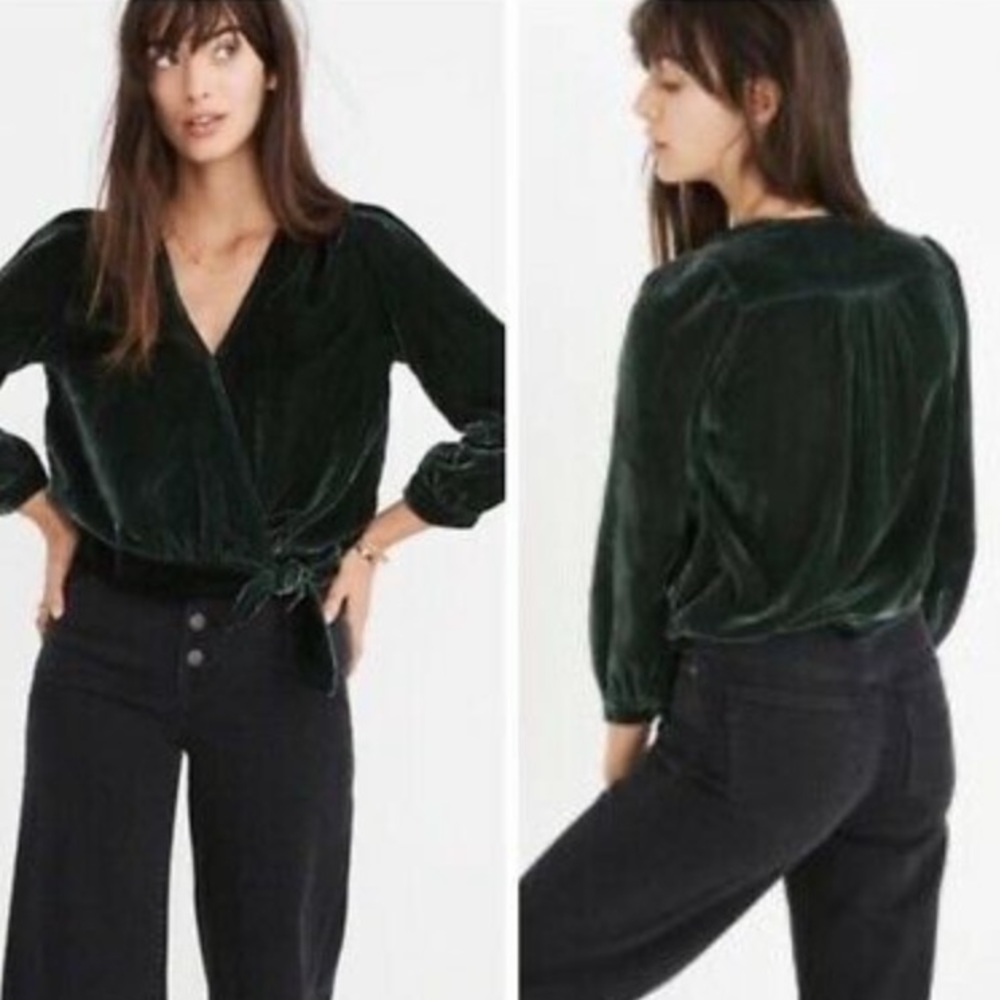 Madewell Velvet Green Wrap Top!